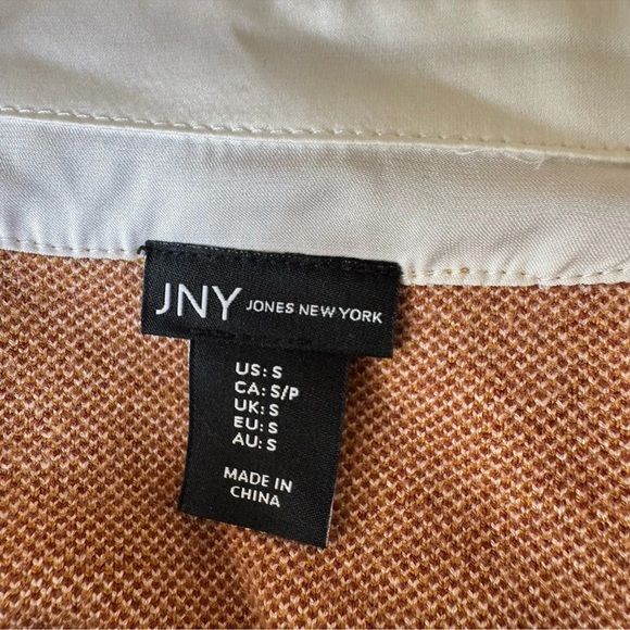 JNY Jones New York Blouse And Sweater V-Neck White Brown Gold Women's S Preppy - Picture 5 of 7